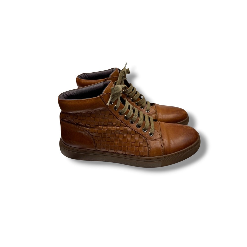 Zanzara Woven Leather High Top Sneakers Mens 10 Cognac Brown ZH804S34